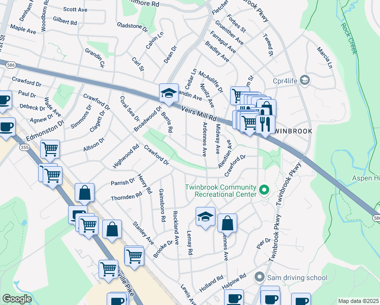 map of restaurants, bars, coffee shops, grocery stores, and more near in Rockville