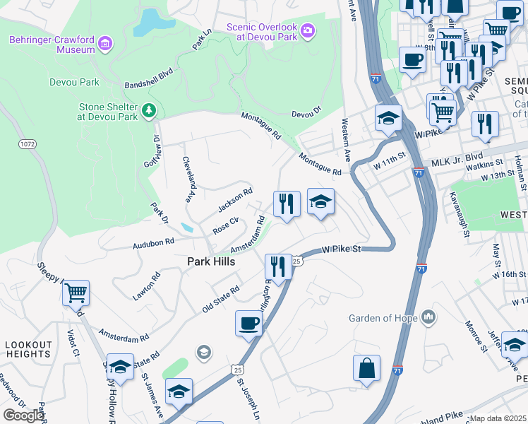 map of restaurants, bars, coffee shops, grocery stores, and more near 1004 Parkvale Court in Covington