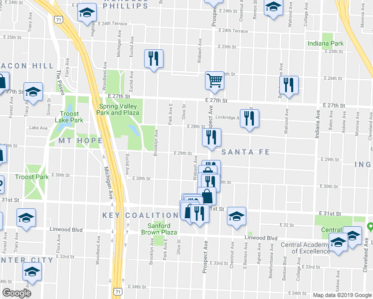 map of restaurants, bars, coffee shops, grocery stores, and more near 2902 Wabash Avenue in Kansas City