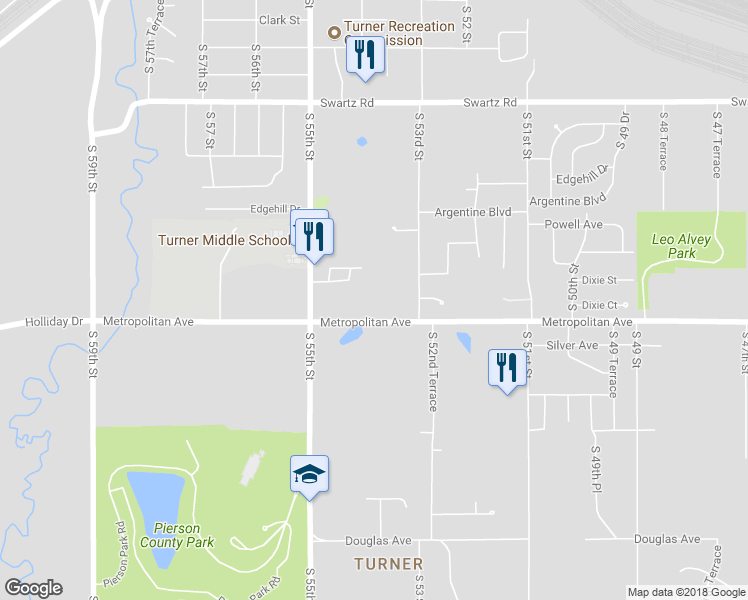 map of restaurants, bars, coffee shops, grocery stores, and more near 5344 Metropolitan Avenue in Kansas City