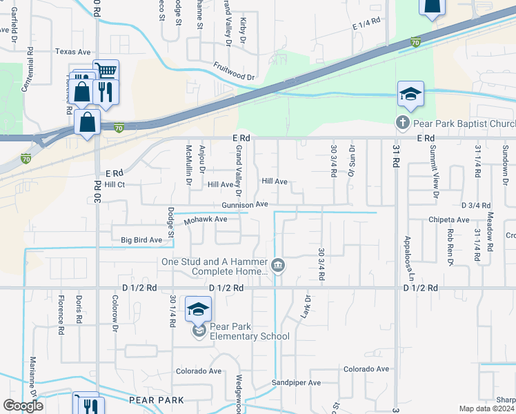 map of restaurants, bars, coffee shops, grocery stores, and more near 3055 Gunnison Avenue in Grand Junction