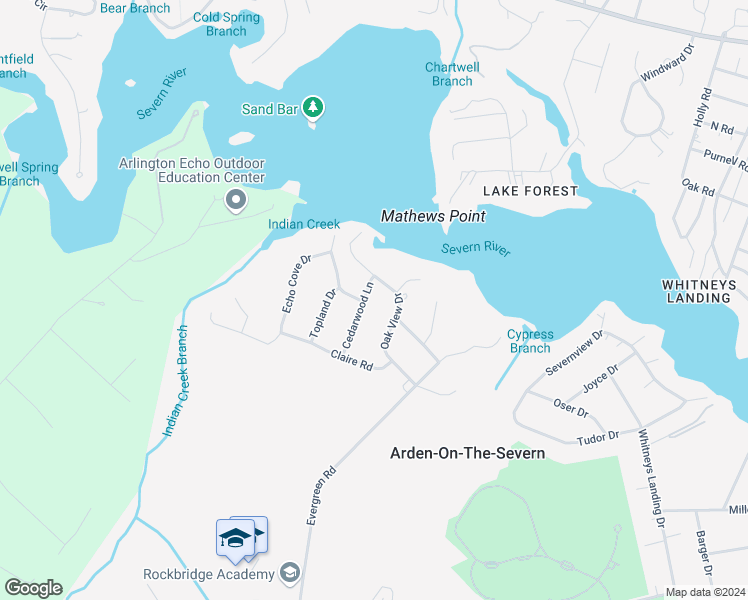 map of restaurants, bars, coffee shops, grocery stores, and more near 605 Cedarwood Lane in Crownsville
