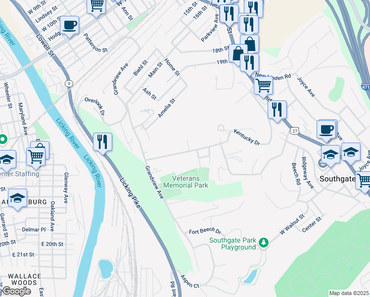 map of restaurants, bars, coffee shops, grocery stores, and more near 182 Kentucky Drive in Newport