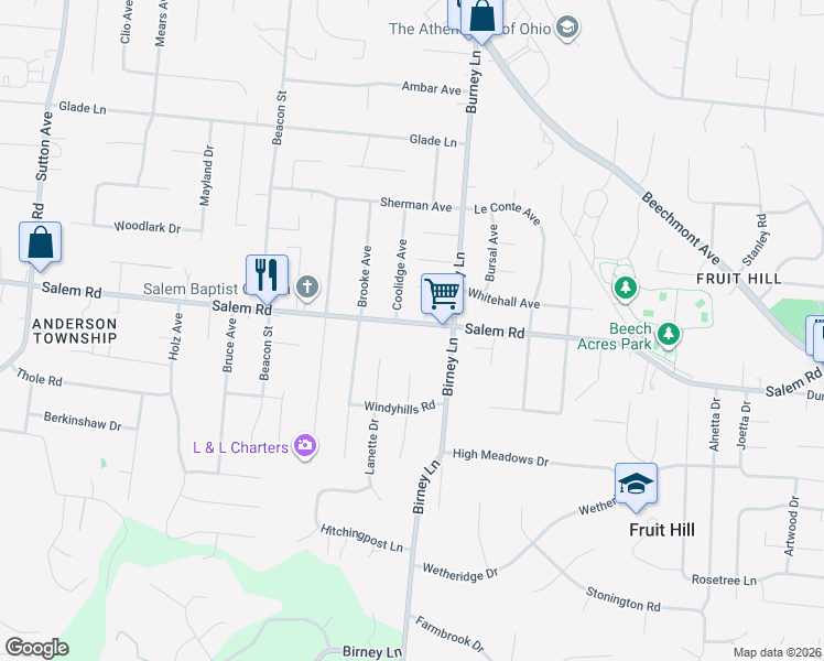 map of restaurants, bars, coffee shops, grocery stores, and more near 1177 Salem Road in Cincinnati