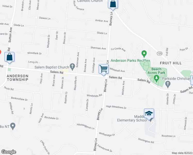 map of restaurants, bars, coffee shops, grocery stores, and more near 6631 Salem Road in Cincinnati
