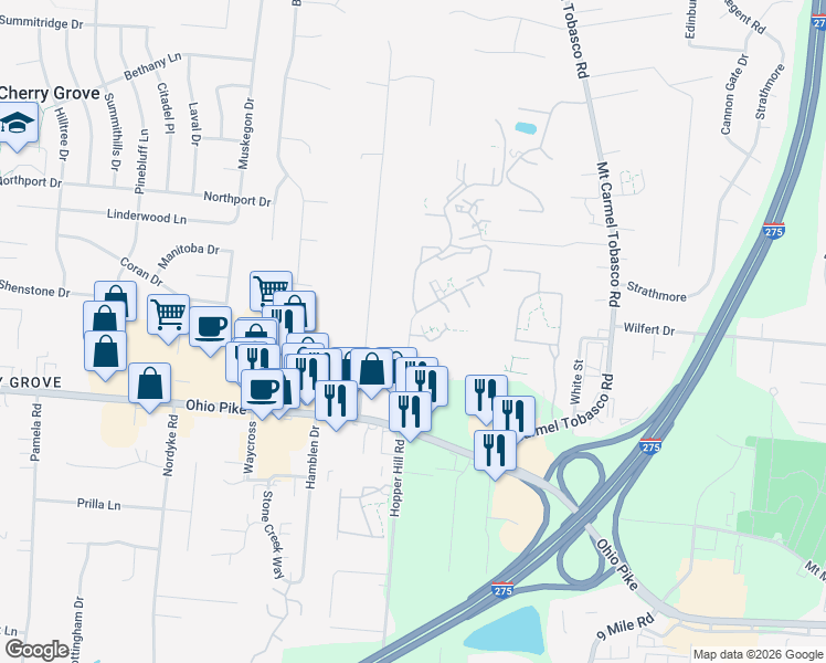 map of restaurants, bars, coffee shops, grocery stores, and more near 4070 Independence Drive in Cincinnati