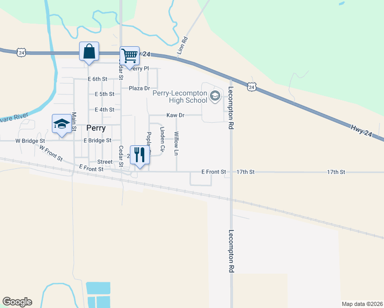map of restaurants, bars, coffee shops, grocery stores, and more near 902 East Front Street in Perry