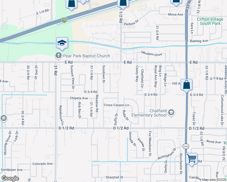 map of restaurants, bars, coffee shops, grocery stores, and more near 3144 Ute Canyon Lane in Grand Junction