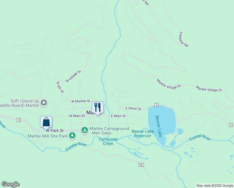 map of restaurants, bars, coffee shops, grocery stores, and more near 301 East Hill Street in Marble