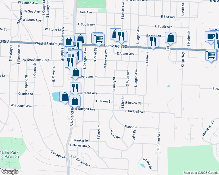 map of restaurants, bars, coffee shops, grocery stores, and more near 506 East Hereford Avenue in Independence