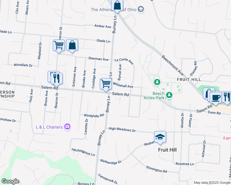 map of restaurants, bars, coffee shops, grocery stores, and more near 6722 Salem Road in Cincinnati