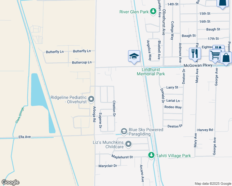 map of restaurants, bars, coffee shops, grocery stores, and more near 4179 Citation Drive in Olivehurst