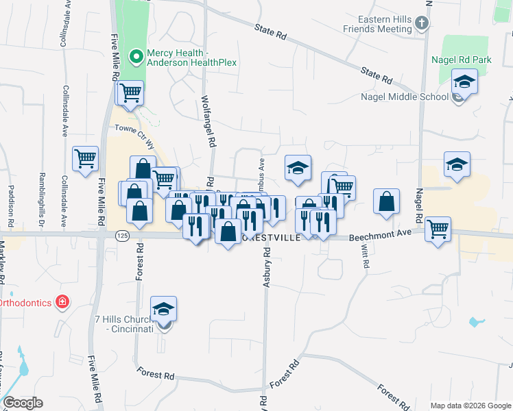 map of restaurants, bars, coffee shops, grocery stores, and more near 1314 Columbus Avenue in Cincinnati