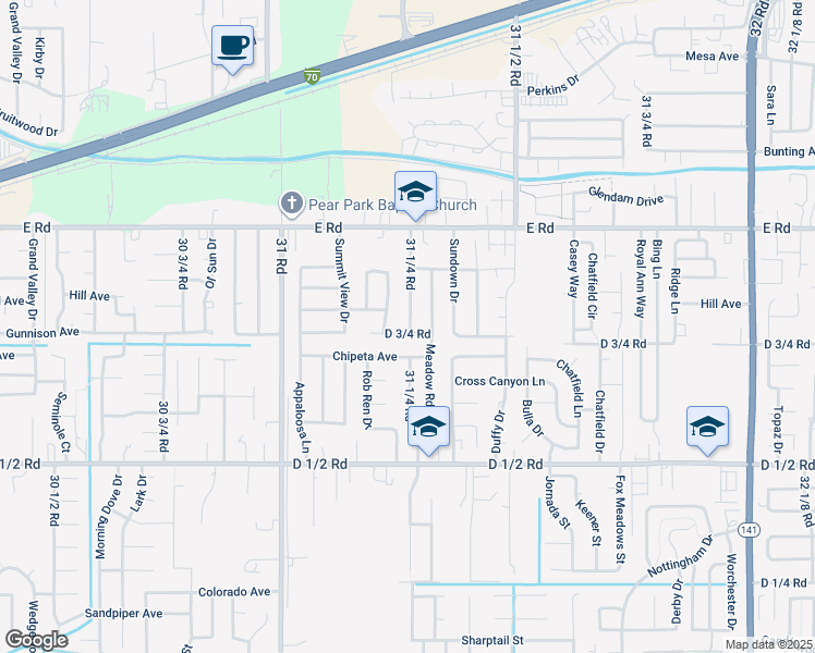 map of restaurants, bars, coffee shops, grocery stores, and more near 3114 D 3/4 Road in Grand Junction