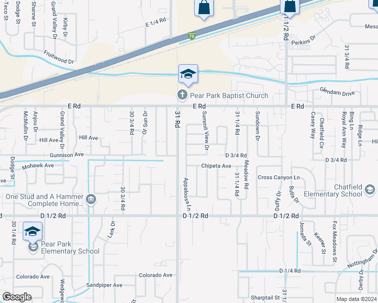 map of restaurants, bars, coffee shops, grocery stores, and more near 3106 Mountain Brook Drive in Grand Junction