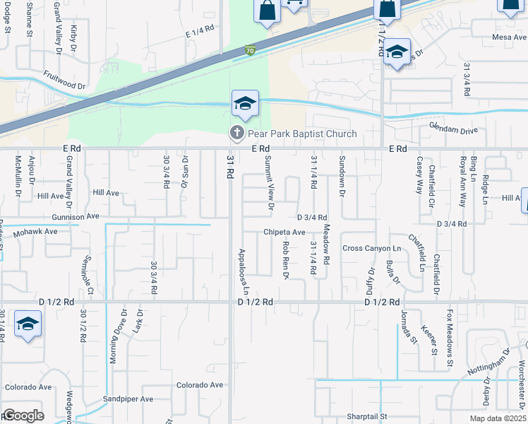 map of restaurants, bars, coffee shops, grocery stores, and more near 487-489 Summit View Drive in Grand Junction