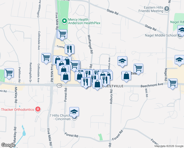 map of restaurants, bars, coffee shops, grocery stores, and more near in Forestville