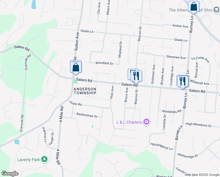 map of restaurants, bars, coffee shops, grocery stores, and more near 6268 Salem Road in Cincinnati