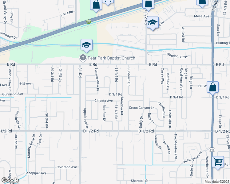 map of restaurants, bars, coffee shops, grocery stores, and more near 481 31 1/4 Road in Grand Junction