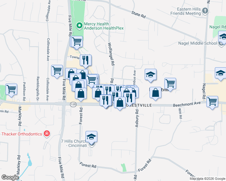 map of restaurants, bars, coffee shops, grocery stores, and more near in Forestville