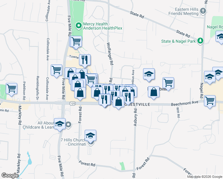 map of restaurants, bars, coffee shops, grocery stores, and more near in Hamilton County