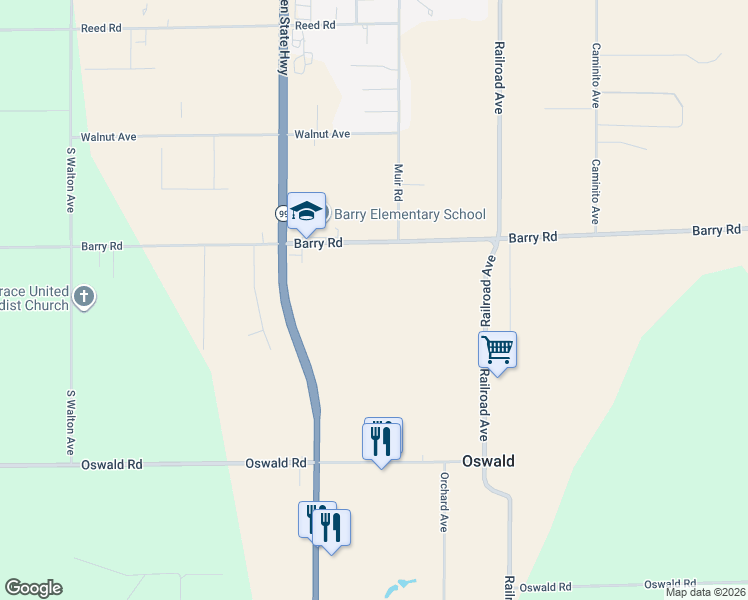 map of restaurants, bars, coffee shops, grocery stores, and more near 1138 Barry Road in Yuba City