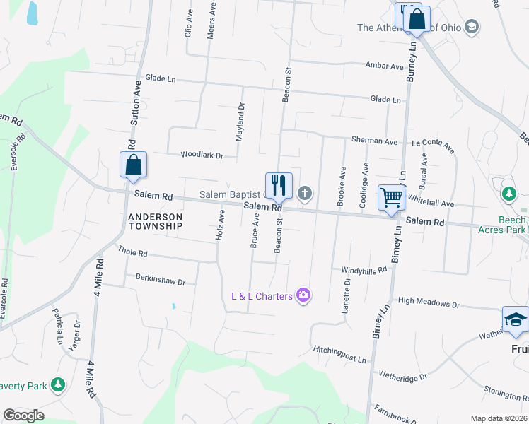 map of restaurants, bars, coffee shops, grocery stores, and more near 6379 Salem Road in Cincinnati