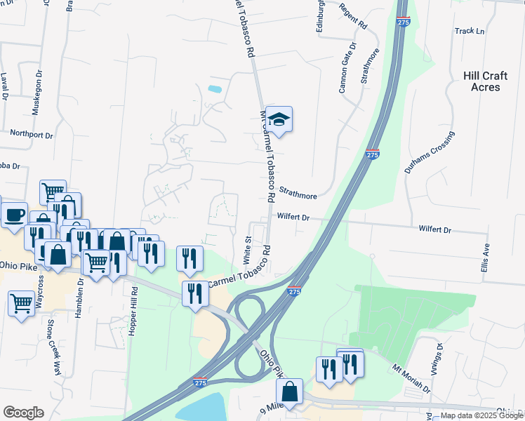 map of restaurants, bars, coffee shops, grocery stores, and more near 4089 Mount Carmel Tobasco Road in Cincinnati