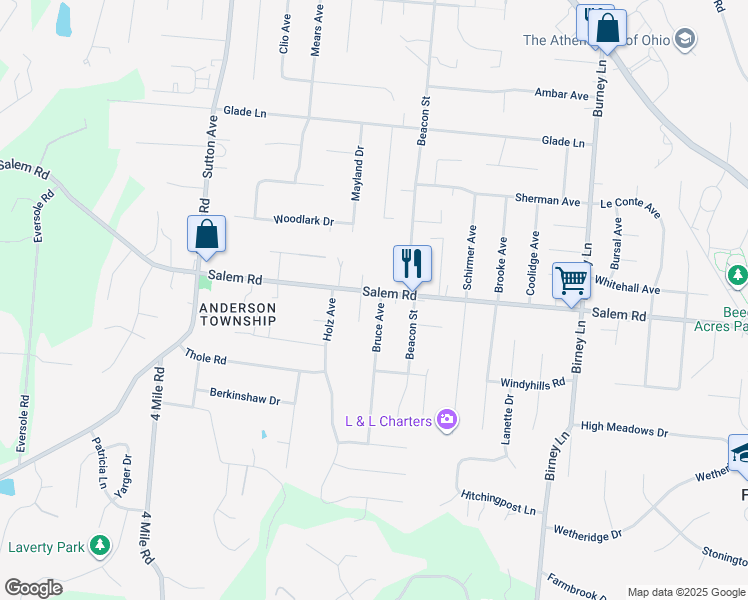 map of restaurants, bars, coffee shops, grocery stores, and more near 6379 Salem Road in Cincinnati