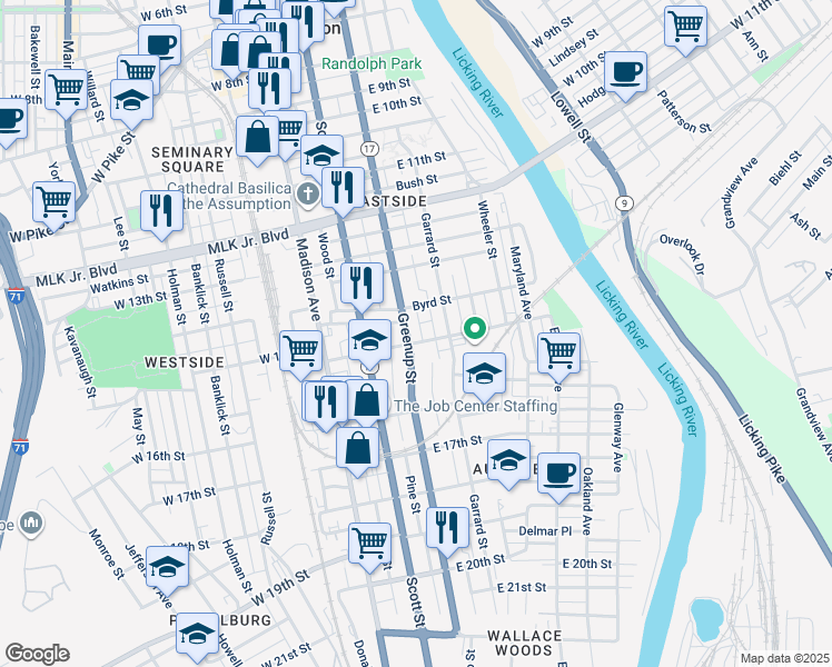 map of restaurants, bars, coffee shops, grocery stores, and more near 209 Byrd Street in Covington