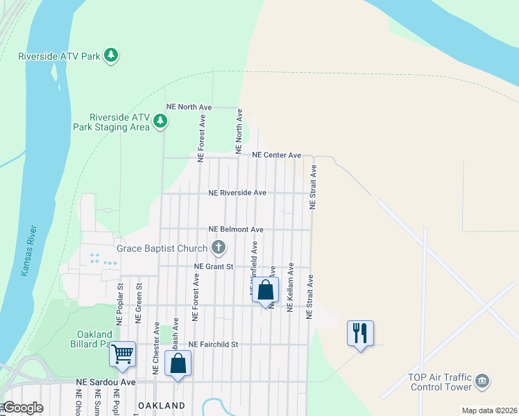 map of restaurants, bars, coffee shops, grocery stores, and more near 1241 Northeast Arter Avenue in Topeka