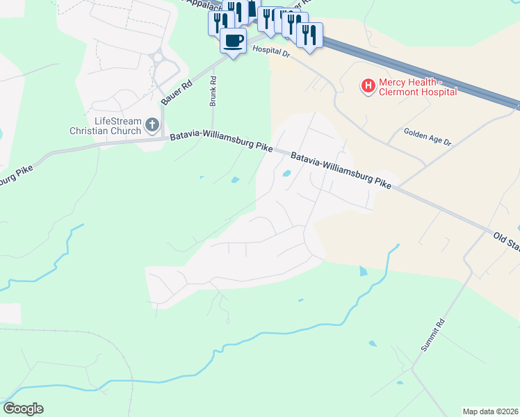 map of restaurants, bars, coffee shops, grocery stores, and more near 4316 Courtesy Lane in Batavia