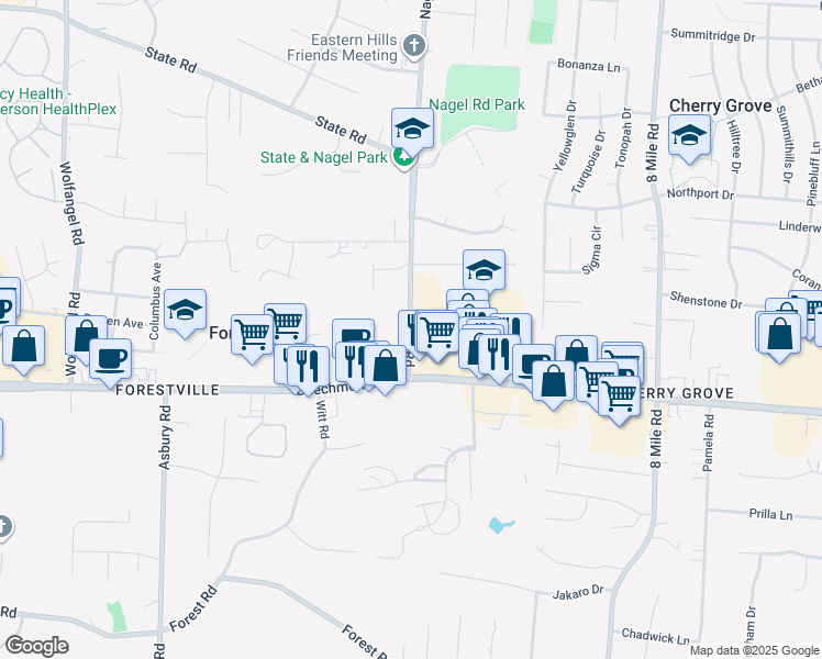 map of restaurants, bars, coffee shops, grocery stores, and more near in Cincinnati