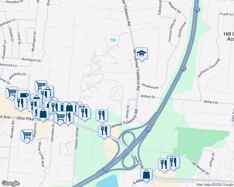 map of restaurants, bars, coffee shops, grocery stores, and more near 6 Arbor Circle in Cincinnati