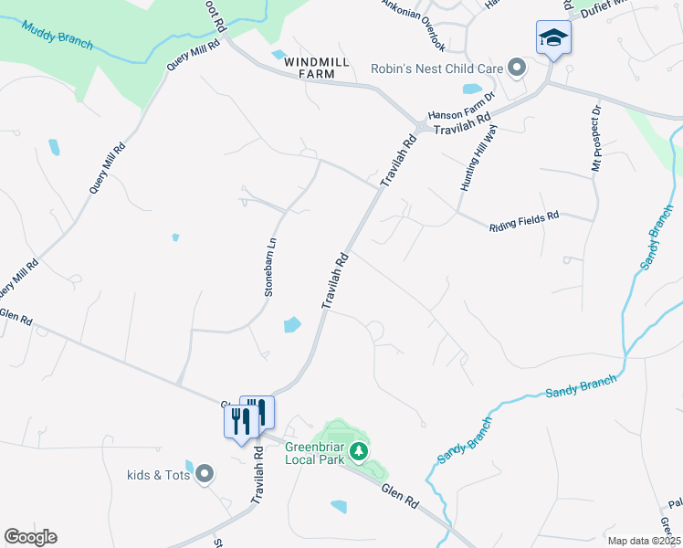 map of restaurants, bars, coffee shops, grocery stores, and more near 13321 Travilah Road in Potomac