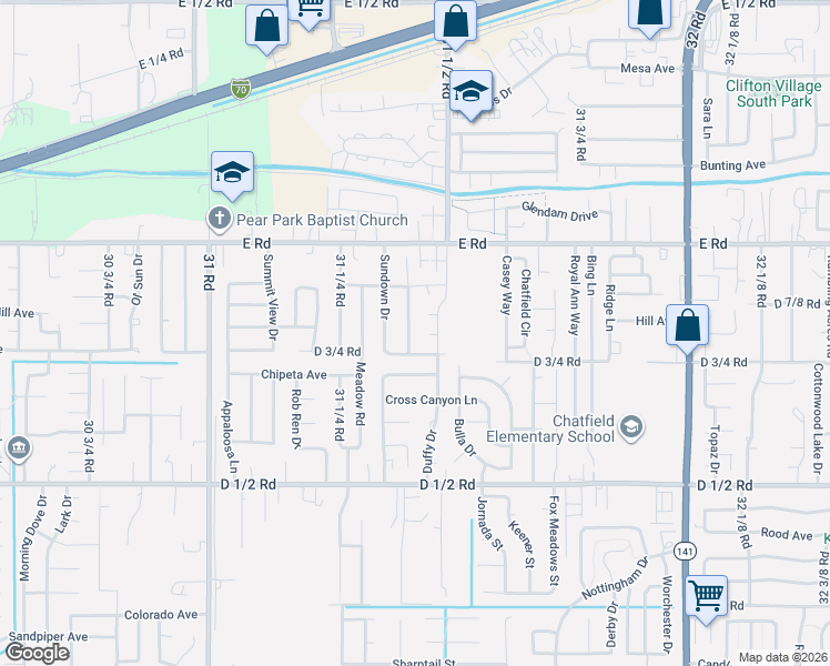 map of restaurants, bars, coffee shops, grocery stores, and more near 482 Moonlight Drive in Grand Junction