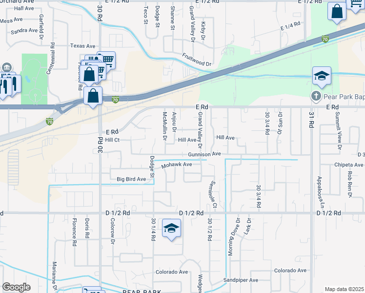 map of restaurants, bars, coffee shops, grocery stores, and more near 3041 Hill Avenue in Grand Junction