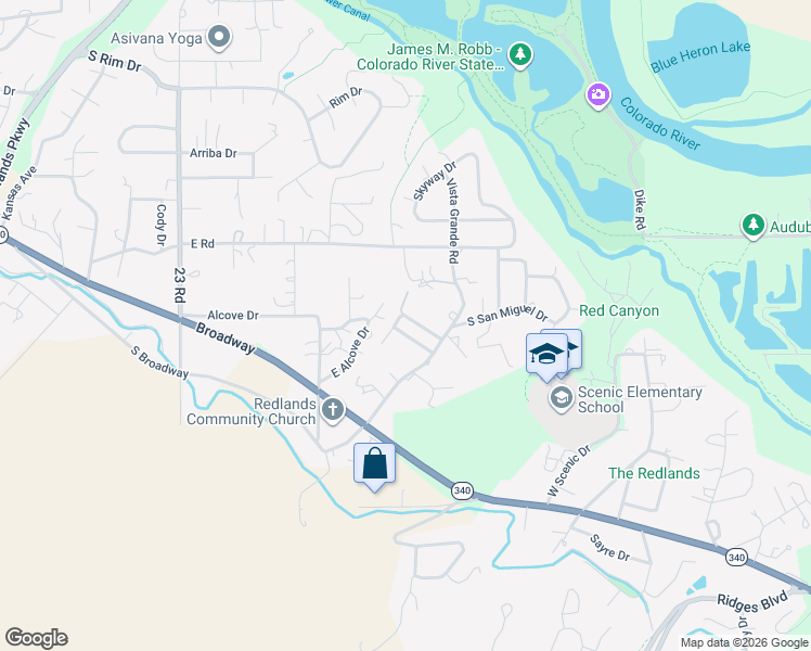 map of restaurants, bars, coffee shops, grocery stores, and more near 2349 Western View Road in Grand Junction