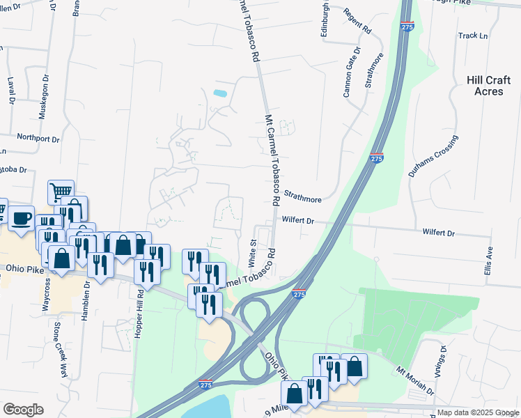 map of restaurants, bars, coffee shops, grocery stores, and more near 4089 Mount Carmel Tobasco Road in Cincinnati