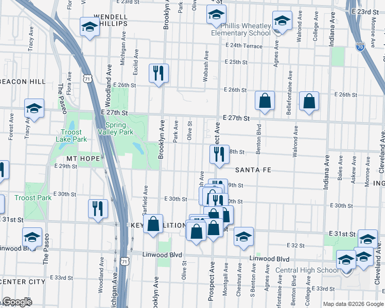 map of restaurants, bars, coffee shops, grocery stores, and more near 2806 Wabash Avenue in Kansas City