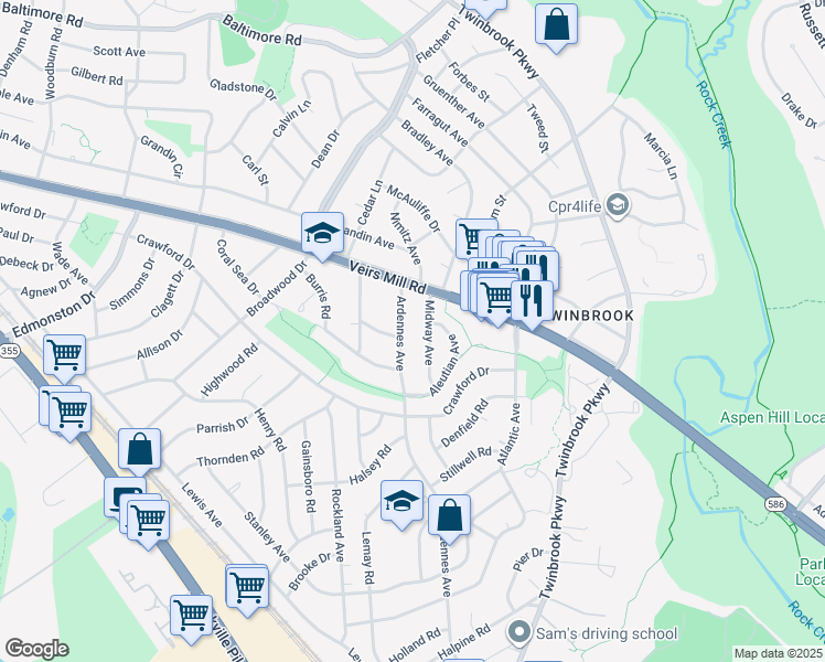 map of restaurants, bars, coffee shops, grocery stores, and more near in Rockville