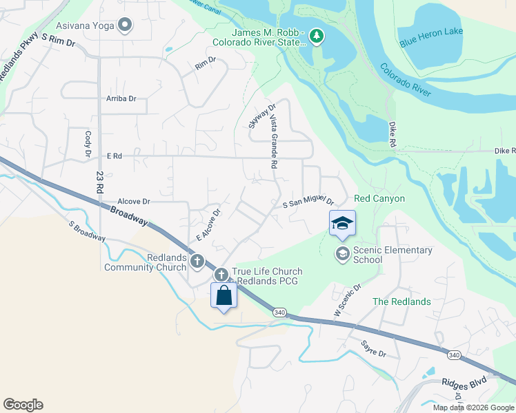 map of restaurants, bars, coffee shops, grocery stores, and more near 102 Western View Road in Grand Junction