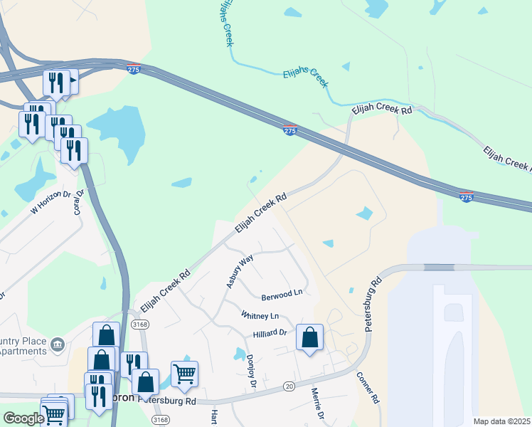 map of restaurants, bars, coffee shops, grocery stores, and more near 1737 Elijah Creek Road in Hebron