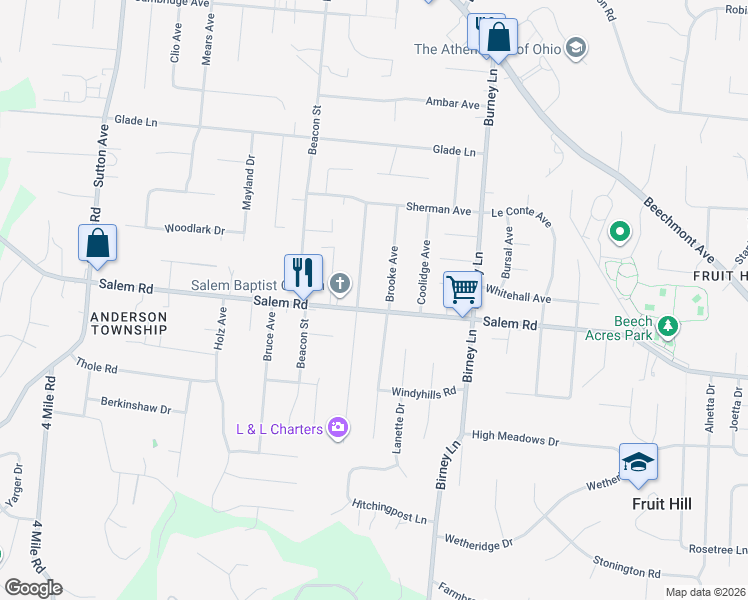 map of restaurants, bars, coffee shops, grocery stores, and more near 6520 Salem Road in Cincinnati