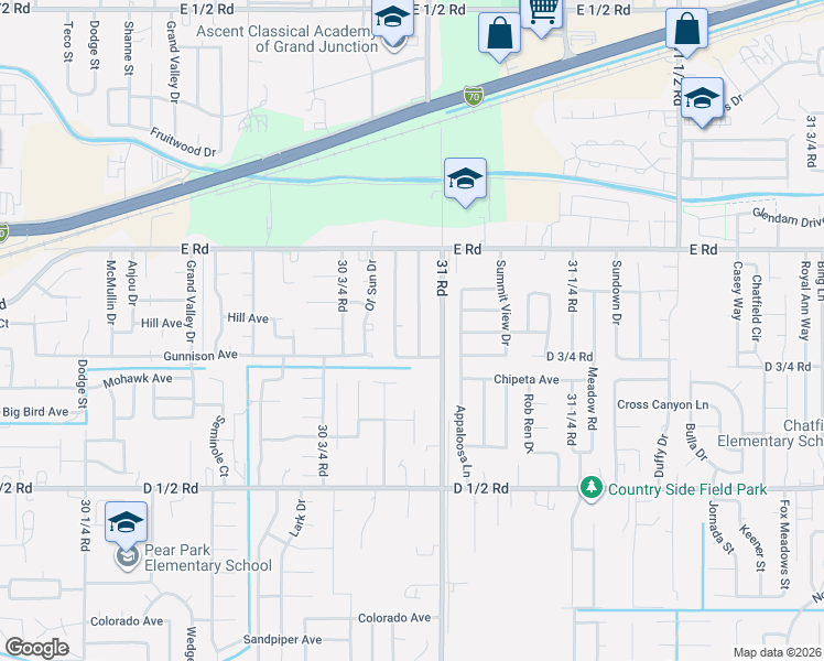 map of restaurants, bars, coffee shops, grocery stores, and more near 3097 Gunnison Ave in Grand Junction