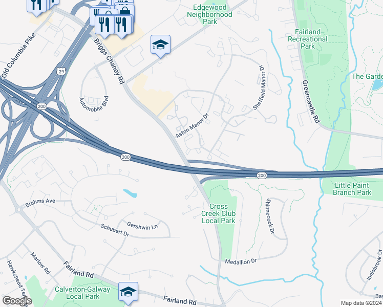 map of restaurants, bars, coffee shops, grocery stores, and more near 3415 Hampton Hollow Drive in Silver Spring