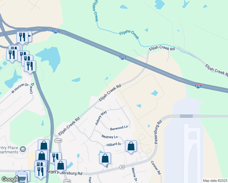 map of restaurants, bars, coffee shops, grocery stores, and more near 1737 Elijah Creek Road in Hebron