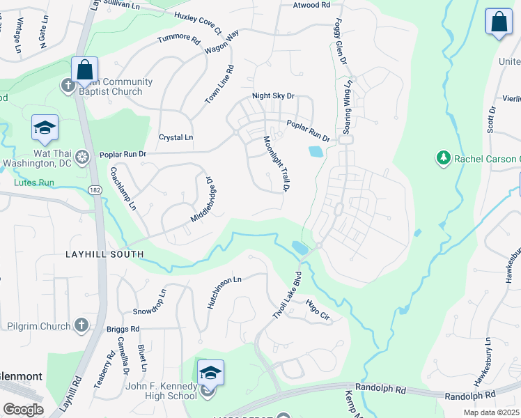map of restaurants, bars, coffee shops, grocery stores, and more near 1539 Rabbit Hollow Place in Silver Spring