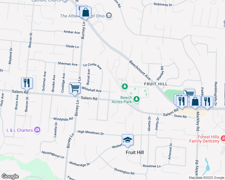 map of restaurants, bars, coffee shops, grocery stores, and more near 6830 Whitehall Avenue in Cincinnati