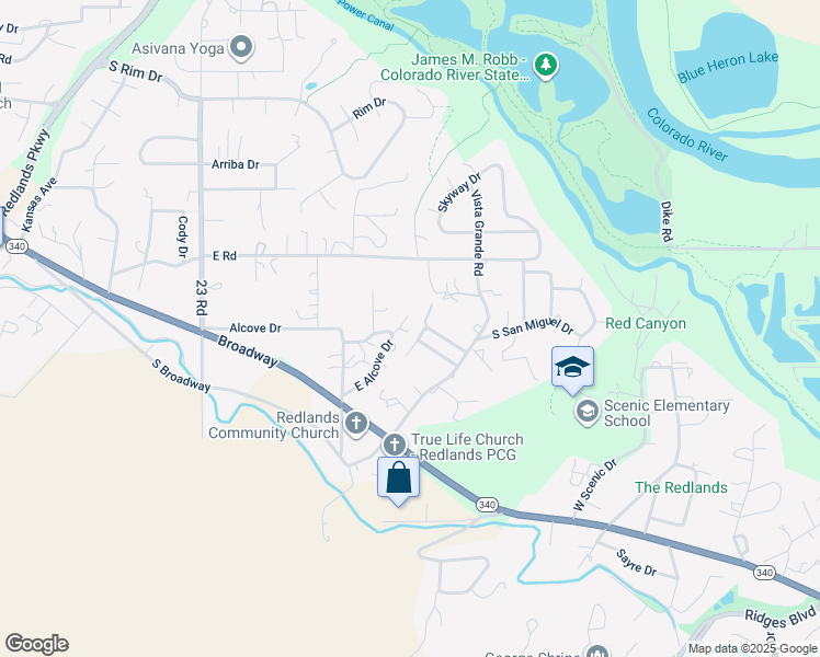 map of restaurants, bars, coffee shops, grocery stores, and more near 122 East Alcove Drive in Grand Junction